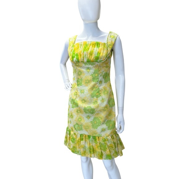 Dresses & Skirts - Vintage 1960s Mod Floral Wiggle Dress‎ Ruffle Ruched Bodice Organza Chiffon JS